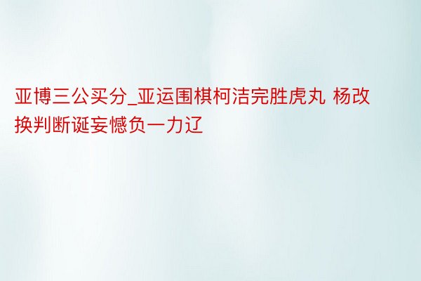 亚博三公买分_亚运围棋柯洁完胜虎丸 杨改换判断诞妄憾负一力辽
