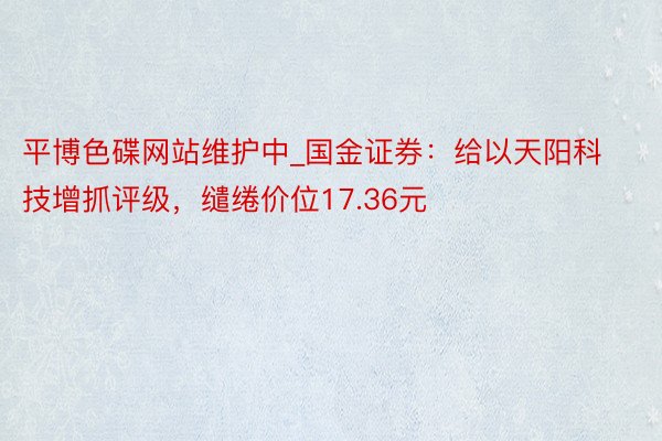 平博色碟网站维护中_国金证券：给以天阳科技增抓评级，缱绻价位17.36元