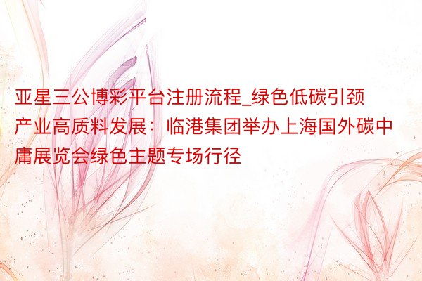 亚星三公博彩平台注册流程_绿色低碳引颈产业高质料发展：临港集团举办上海国外碳中庸展览会绿色主题专场行径